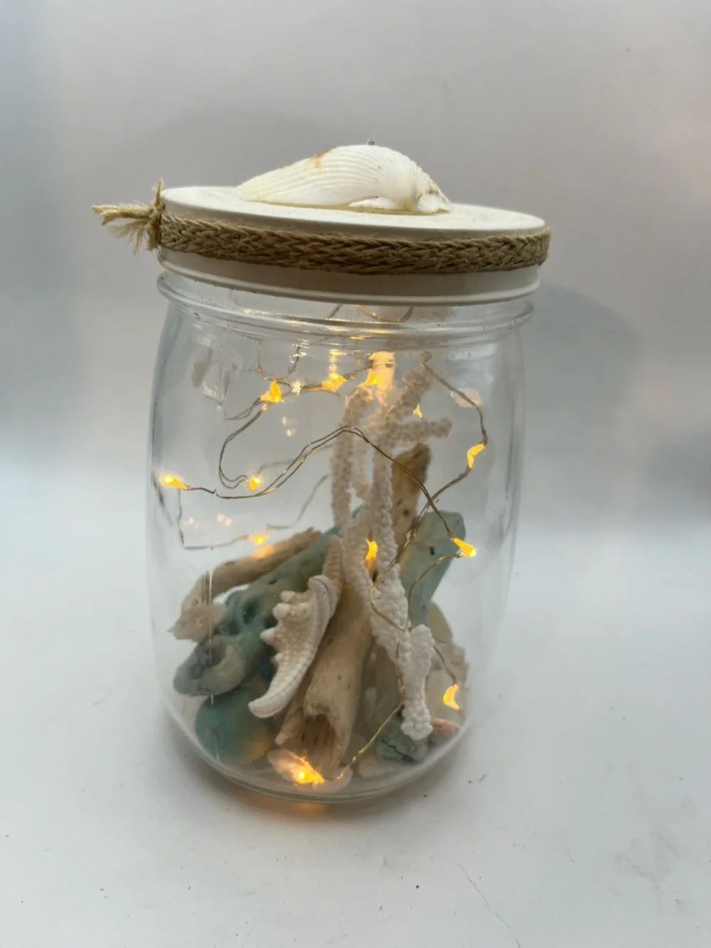 Vintage Seaside Jar Lantern - Cream & Natural Home Holiday Decor